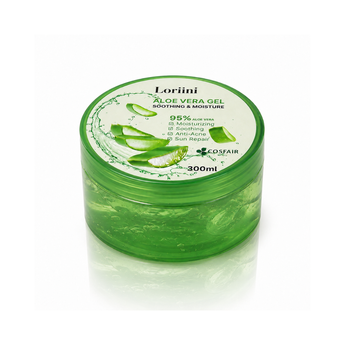 Loriini Aloe Vera Gel 300 ml – feuchtigkeitsspendende Aloe-Vera-Pflege für Gesicht, Körper und Haare.